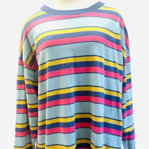NWT SO Juniors Long Sleeve Pullover Round Neck Striped Mulit-Colored Shirt Sz XL